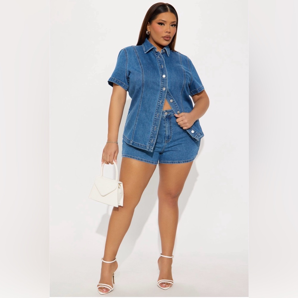 New Fashion Nova Delilah Denim Short Set Medium Wash Size 3x